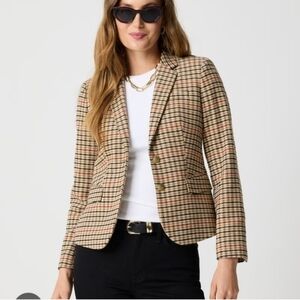 J. CREW Factory Wool-Blend Schoolboy Blazer in Brown Houndstooth Size 0P NWT